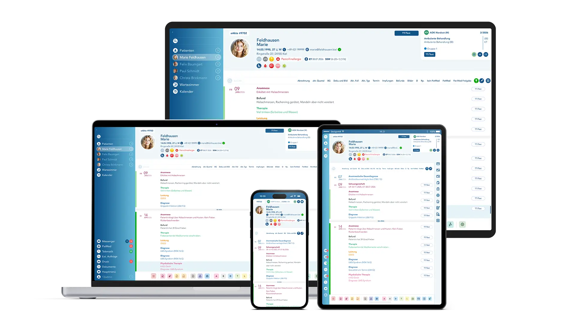 T2med Wechsel Karlsruhe – Praxissoftware auf Desktop, Tablet und Smartphone
